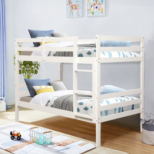 Costway Twin Over Twin Wood Bunk Beds Ladder Safety Rail