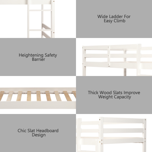 Costway Twin Over Twin Wood Bunk Beds Ladder Safety Rail