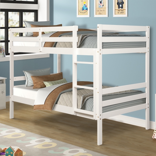 Costway Twin Over Twin Wood Bunk Beds Ladder Safety Rail