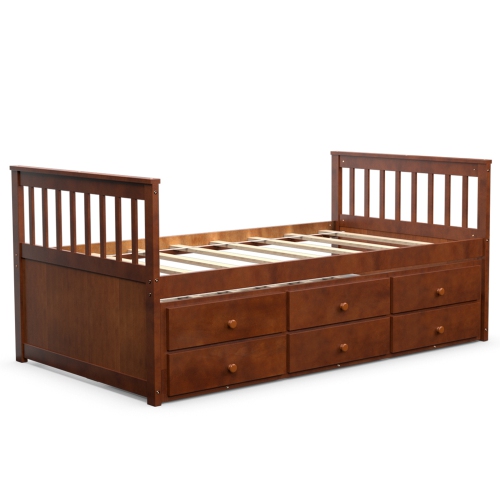 Costway Twin Captain S Bed Bunk, Twin Bed Frame With Storage Drawers Solid Wood Captains