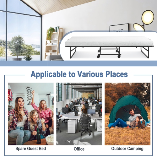 Canapé-lit d’invité en métal robuste et pliable avec matelas en mousse à mémoire de 4 po de Costway
