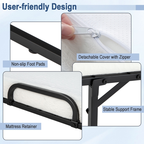 Canapé-lit d’invité en métal robuste et pliable avec matelas en mousse à mémoire de 4 po de Costway