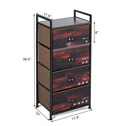 Costway 4 Drawer Fabric Dresser Storage Tower Nightstand Sturdy Steel Frame Closet