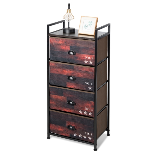 Costway 4 Drawer Fabric Dresser Storage Tower Nightstand Sturdy Steel Frame Closet
