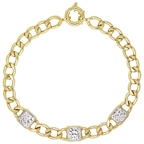 Le Reve Collection White Gold Stations Link Bracelet in 10K Yellow Gold