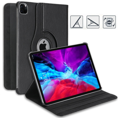 Black 360 Rotating PU Leather Stand Case Smart Cover for iPad Pro 12.9 2020 4th Gen
