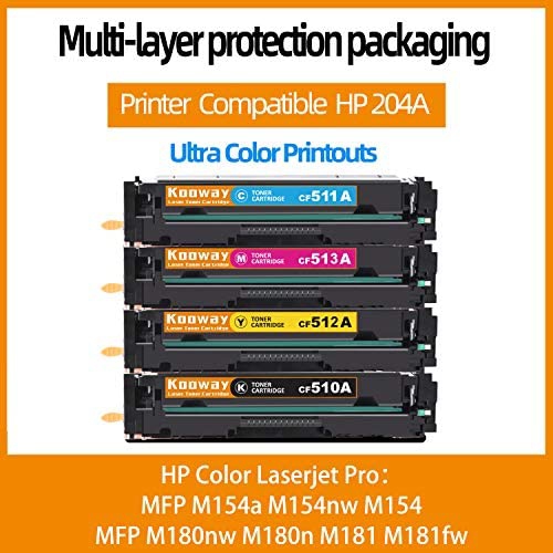 kooway Compatible 204A Toner Cartridge Replacement for HP 204A CF510A CF511A CF512A CF513A for HP Color Laserjet Pro