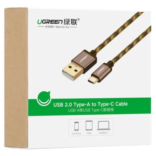 Ugreen Usb 2.0 To Tyec C Data & Charging Cable With Braid Brown 1.5M