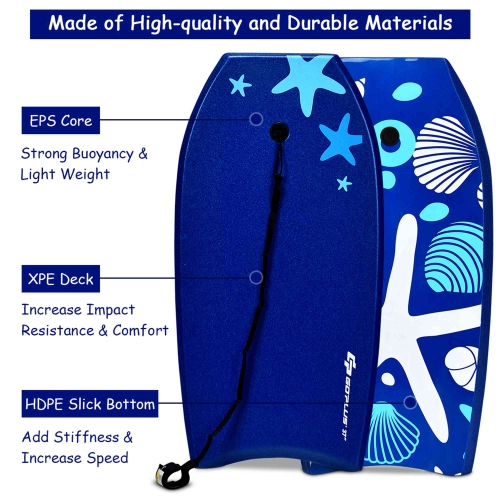 Goplus 37'' Lightweight Super Bodyboard Surfing W/Leash EPS Core Boarding IXPE Starfish