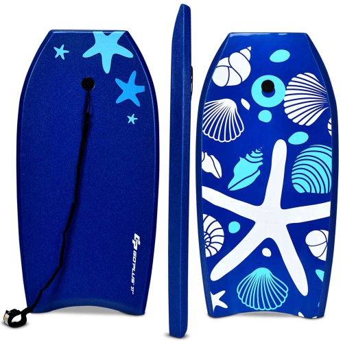 Planche de Bodyboard Surf 41 Pouces avec Sangle de 90 CM et Motif Cocotier + Parasol pour Débutant Enfant Adulte XPE+HDPE 1,8KG