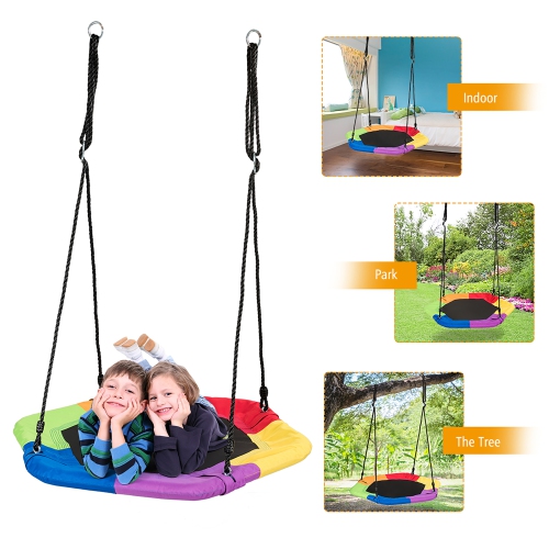 Costway 37 inch Hexagon Tree Swing with Adjustable Hanging Rope Colorful