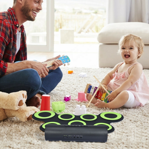 Costway Electronic Roll Up Drum Set 7 Pads MIDI Drum Kit w/ 2 Speaker & Headphone Green