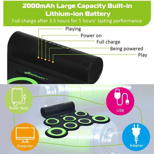 Costway Electronic Roll Up Drum Set 7 Pads MIDI Drum Kit w/ 2 Speaker & Headphone Green