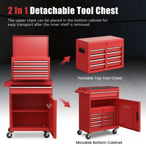 Costway 2 in 1 Tool Chest & Cabinet with 5 Sliding Drawers Rolling Garage Organizer