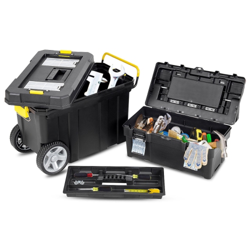 Costway 2-in-1 Rolling Tool Box Set Mobile Tool Chest Storage Organizer Portable Black