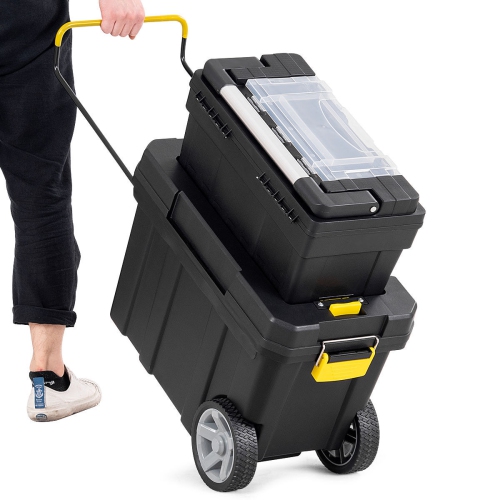 Costway 2-in-1 Rolling Tool Box Set Mobile Tool Chest Storage Organizer Portable Black