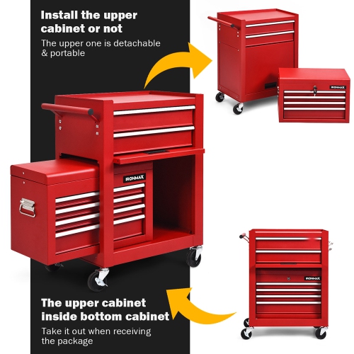 Costway 6-Drawer Rolling Tool Chest Storage Cabinet w/Riser Red