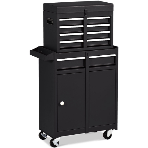 COSTWAY 2-In-1 Rolling Tool Box Set Mobile Tool Chest Storage Organizer Portable In Black