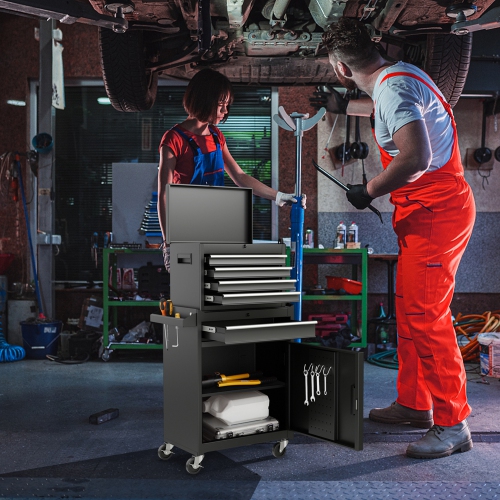 2 in 1 Tool Chest & Cabinet with 5 Sliding Drawers Rolling Garage Organizer