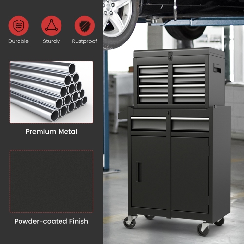 2 in 1 Tool Chest & Cabinet with 5 Sliding Drawers Rolling Garage Organizer