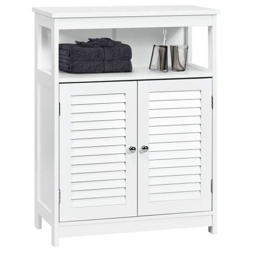 Costway Bathroom Storage Cabinet Wood Floor Cabinet w/Double Shutter Door Coffee\Black\White