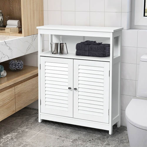 Costway Bathroom Storage Cabinet Wood Floor Cabinet w/Double Shutter Door