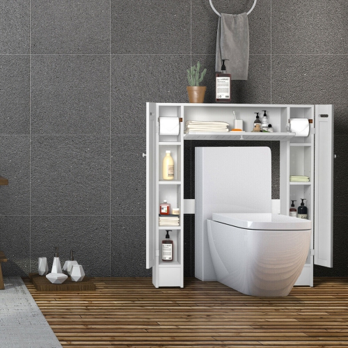 Costway Wooden Over The Toilet Storage Cabinet Drop Door Spacesaver Bathroom White