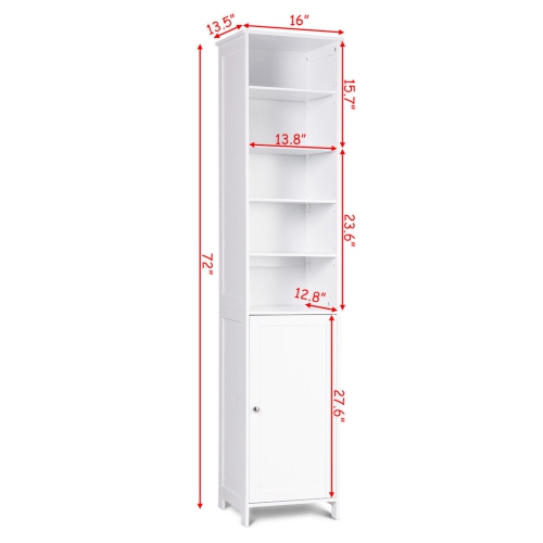 Costway 72''H Bathroom Tall Floor Storage Cabinet Free Standing Shelving Display White