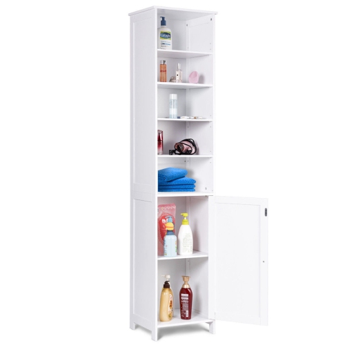 Costway 72''H Bathroom Tall Floor Storage Cabinet Free Standing Shelving Display White