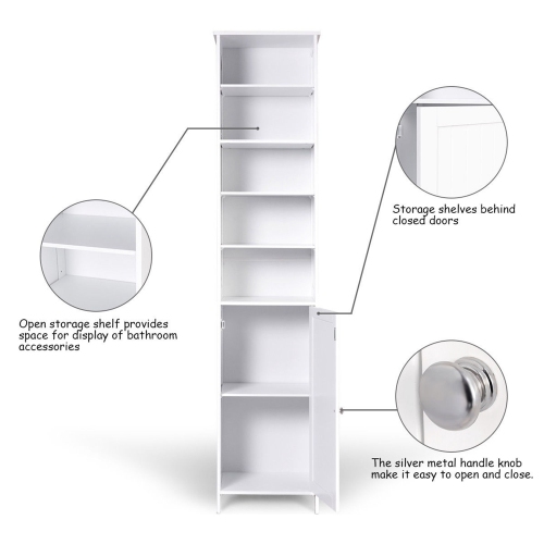 Costway 72''H Bathroom Tall Floor Storage Cabinet Free Standing Shelving Display White