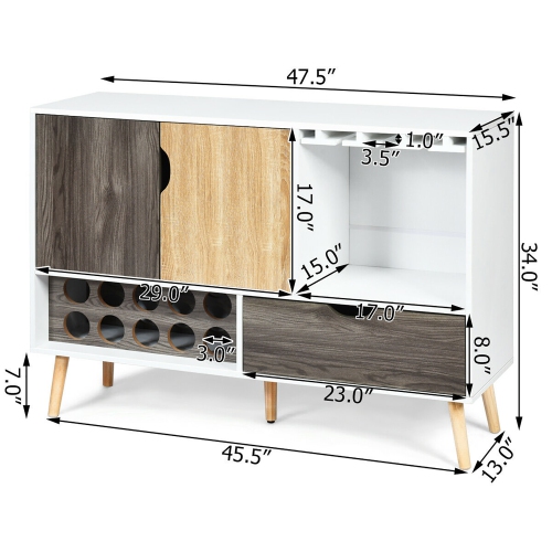 Costway Mid-Century Buffet Sideboard Wooden Storage Cabinet w/ Wine Rack & Glass Holder