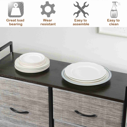 Costway 5 Drawer Fabric Dresser Hanger Metal Frame Wooden Top Storage Closet Organizer