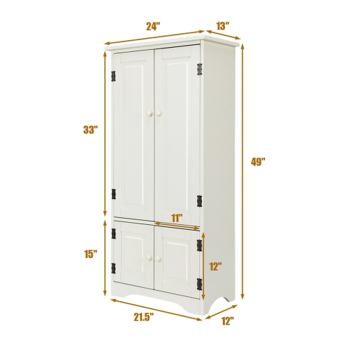 Costway Accent Storage Cabinet Adjustable Shelves Antique 2 Door Floor Cabinet White