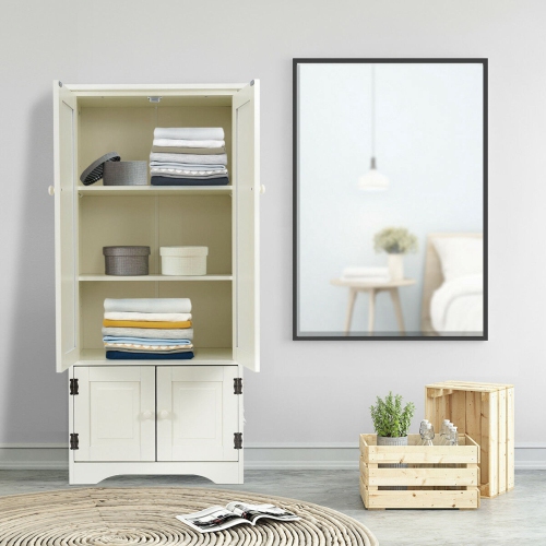 Costway Accent Storage Cabinet Adjustable Shelves Antique 2 Door Floor Cabinet White
