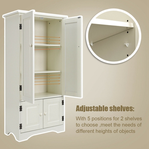 Costway Accent Storage Cabinet Adjustable Shelves Antique 2 Door Floor Cabinet White