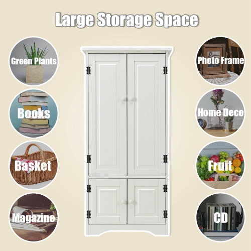 Costway Accent Storage Cabinet Adjustable Shelves Antique 2 Door Floor Cabinet White