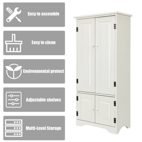 Costway Accent Storage Cabinet Adjustable Shelves Antique 2 Door Floor Cabinet White