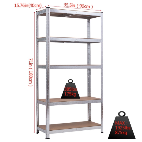 Costway 71'' Heavy Duty Storage Shelf Steel Metal Garage Rack 5 Level Adjustable Shelves