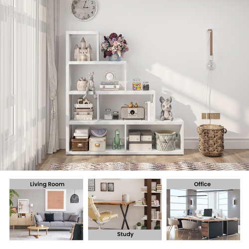 Costway 6 Cubes Ladder Shelf Freestanding Corner Bookshelf Storage Bookcase Display Rack