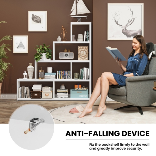 Costway 6 Cubes Ladder Shelf Freestanding Corner Bookshelf Storage Bookcase Display Rack