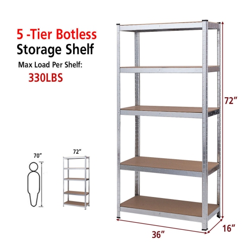Costway 2 PCS 72-Inch 5-Tier Storage Rack Adjustable Garage Shelf Shelving Unit