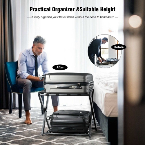 Costway Set of 2 Folding Luggage Rack with Shelf Travel Suitcase Shoe Storage Holder