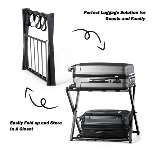 Costway Set of 2 Folding Luggage Rack with Shelf Travel Suitcase Shoe Storage Holder
