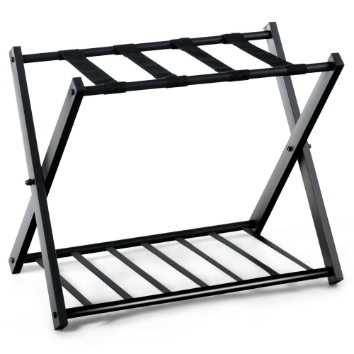 Costway Set of 2 Folding Luggage Rack with Shelf Travel Suitcase Shoe Storage Holder