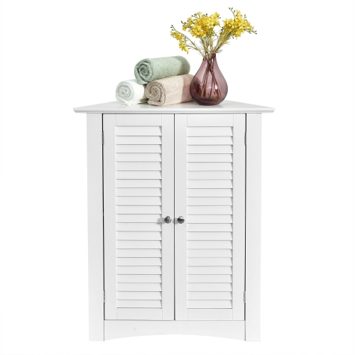 COSTWAY  Corner Storage Cabinet Freestanding Floor Cabinet Bathroom W/ Shutter Door In White