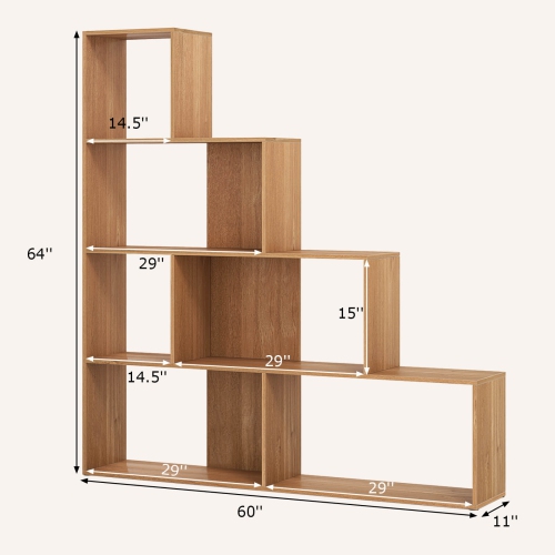 Costway 6 Cubes Ladder Shelf Freestanding Corner Bookshelf Storage Bookcase Display Rack