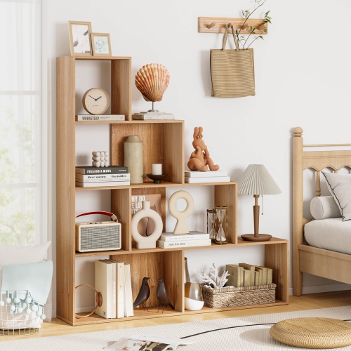 Costway 6 Cubes Ladder Shelf Freestanding Corner Bookshelf Storage Bookcase Display Rack