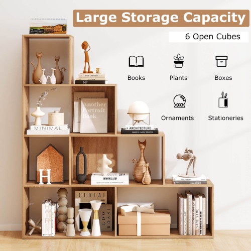 Costway 6 Cubes Ladder Shelf Freestanding Corner Bookshelf Storage Bookcase Display Rack
