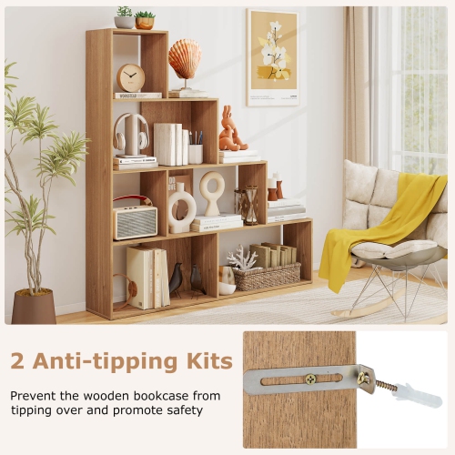 Costway 6 Cubes Ladder Shelf Freestanding Corner Bookshelf Storage Bookcase Display Rack