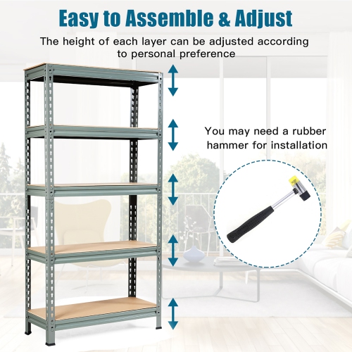 Costway 5-Tier Metal Storage Shelves 60'' Garage Rack W/Adjustable Shelves